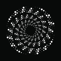 White round dotted shape. Vortex form. Geometric art. Trendy design element for frame, logo, tattoo, sign, symbol, web, prints, posters, template, pattern and abstract background