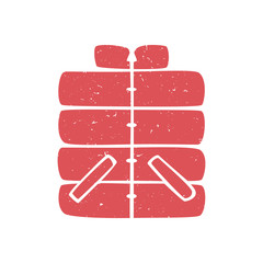 Cute colored vest isolated on transparent background. Red padded vest with pockets. Colorful pictogram original design. Can be used for infographics, identity or decoration. Vector hand drawn illustra