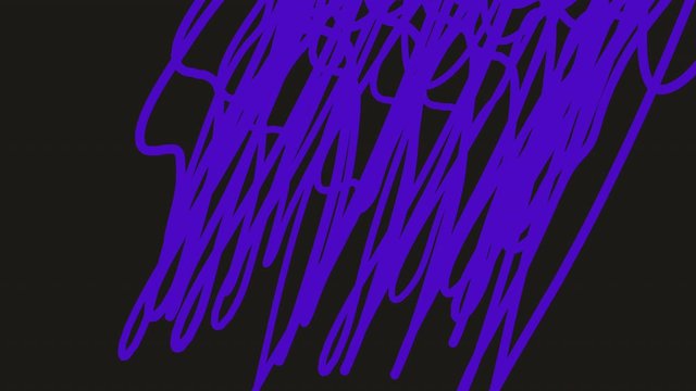 Messed lines movement. Weird motion design with abstract graphic silhouettes. Animated purple shapes flickering on black background. Glitchy looping visuals.