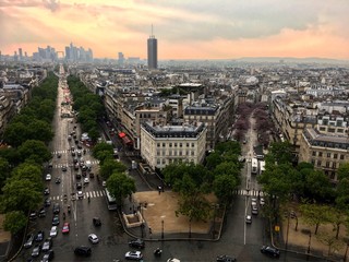 Cityscape of Paris taken from the Arc de Triomphe in Paris.