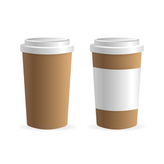 Paper coffee cup in 3d style on white background. Blank mockup. Mock up, template. Coffee drink.