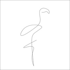 Flamingo bird line drawing on white background. Vector illustration