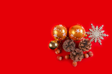 Christmas Holidays card  with copy space on a red background