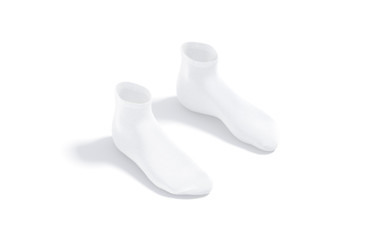 Blank white ancle socks pair mockup, side view