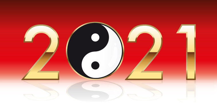 Nouvelle année 2021 sous le signe du yin yang, symbole de la philosophie chinoise et de la complémentarité.