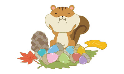 秋のイメージ・リスとどんぐり