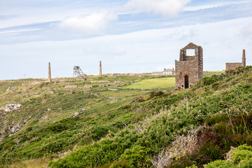 Landscape of Bottallack Mines West Cornwall as seen from SW Coast footpath 