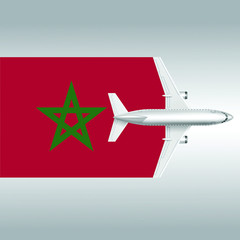 Plane and flag of Morocco. Travel concept for design
