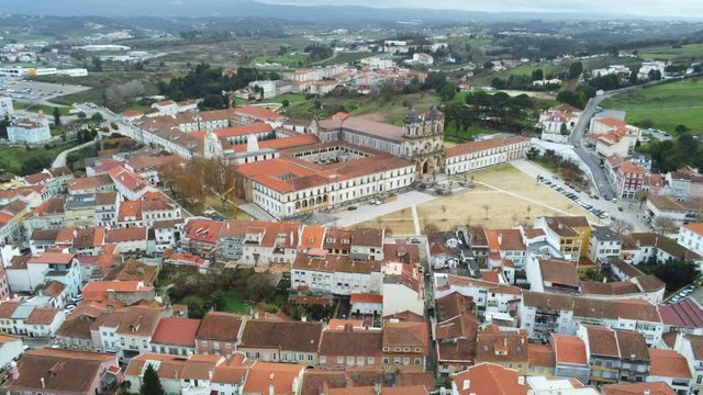 The Alcobaça Monastery in Portugal. Aerial Drone Footage