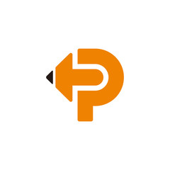 letter p pencil shape geometric arrow education logo vector