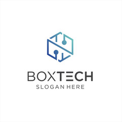Hexagon Tech Logo Design Stock Vector. Cube Tech Logo Technology Digital Design Template. Box Tech logo Design Icon 