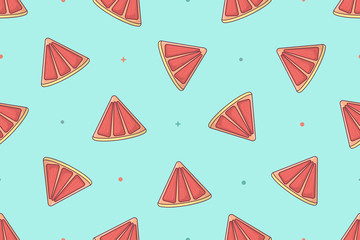 Flat vector illustration fruit concept. Hand drawn juicy grapefruit slices. Seamless pattern with fruit triangles.