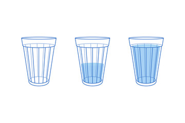 set of three blue glass of water