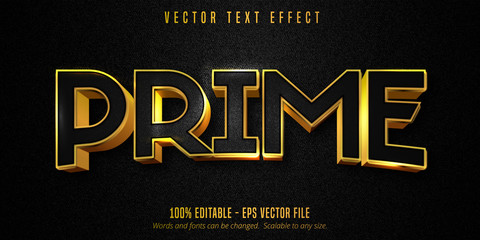 Prime text, luxury golden editable text effect on black canvas background