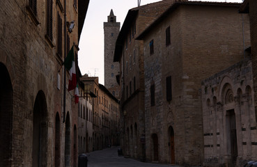 Alley of the city of San Gimignano in the morning