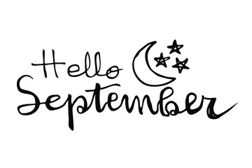 Black Simple Vector Hand Draw Sketch Lettering, Hello September
