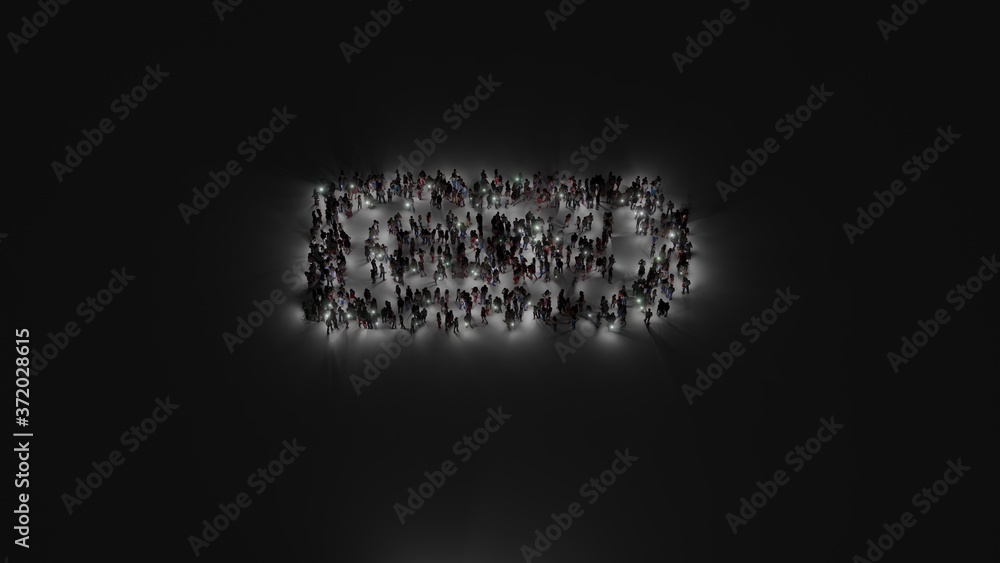 Aufkleber 3d rendering of crowd of people with flashlight in shape of horizontal symbol of battery full on dar