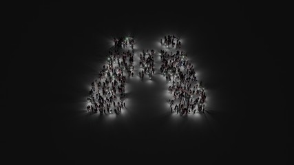 Fototapeta premium 3d rendering of crowd of people with flashlight in shape of symbol of binoculars on dark background