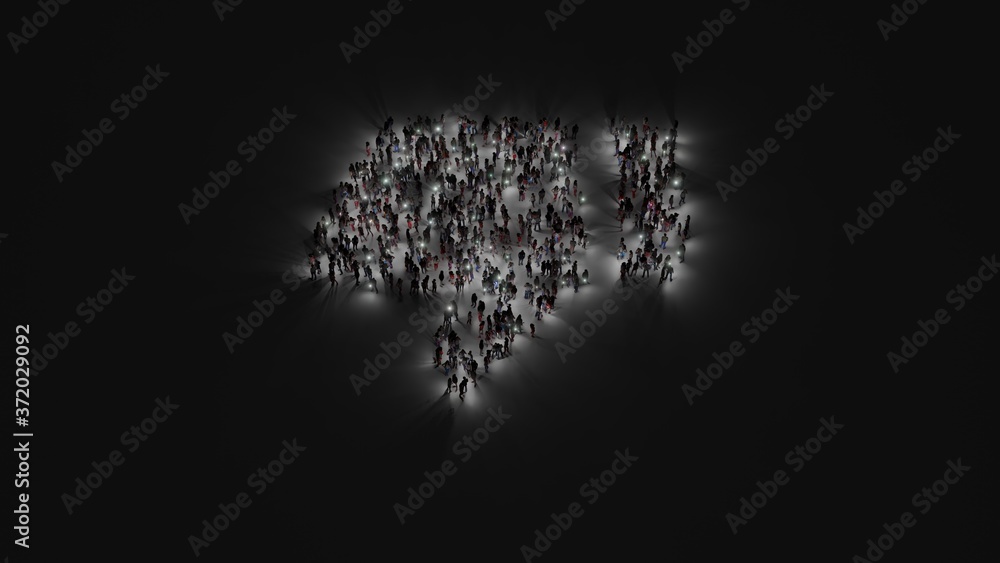 Aufkleber 3d rendering of crowd of people with flashlight in shape of symbol of thumbs down on dark background