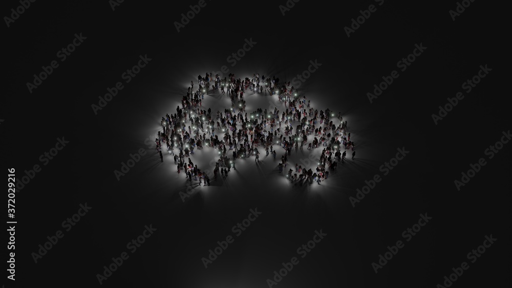 Aufkleber 3d rendering of crowd of people with flashlight in shape of symbol of car side on dark background