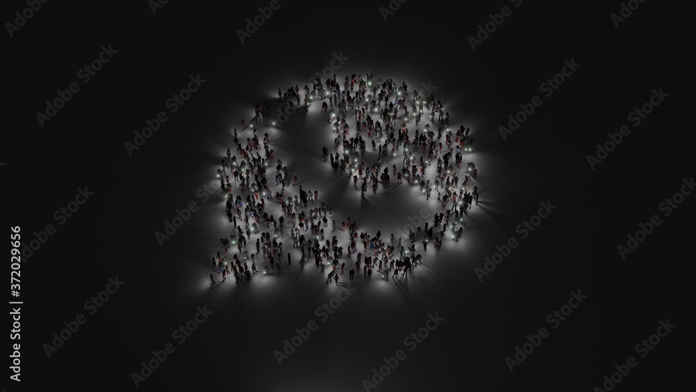 Aufkleber 3d rendering of crowd of people with flashlight in shape of symbol of communication whatsapp on dark