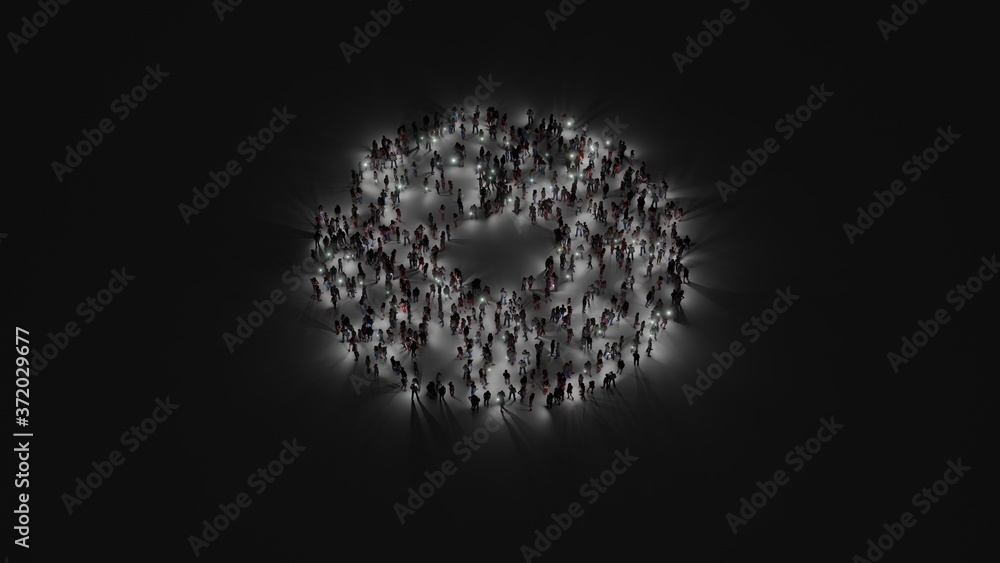 Aufkleber 3d rendering of crowd of people with flashlight in shape of symbol of compact disc on dark backgroun