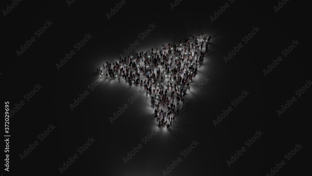 Aufkleber 3d rendering of crowd of people with flashlight in shape of symbol of compass on dark background