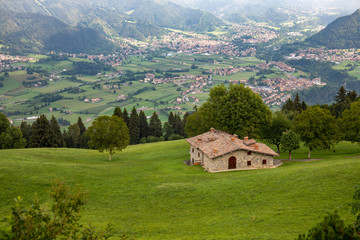 Fototapeta na wymiar Panorama on the city of Clusone from the San Lucio refuge