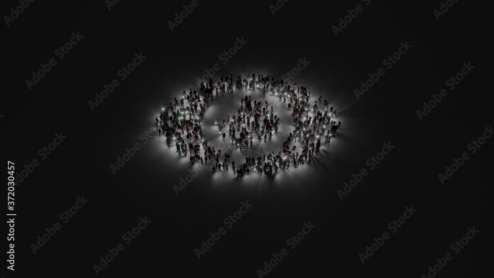 Aufkleber 3d rendering of crowd of people with flashlight in shape of symbol of eye on dark background