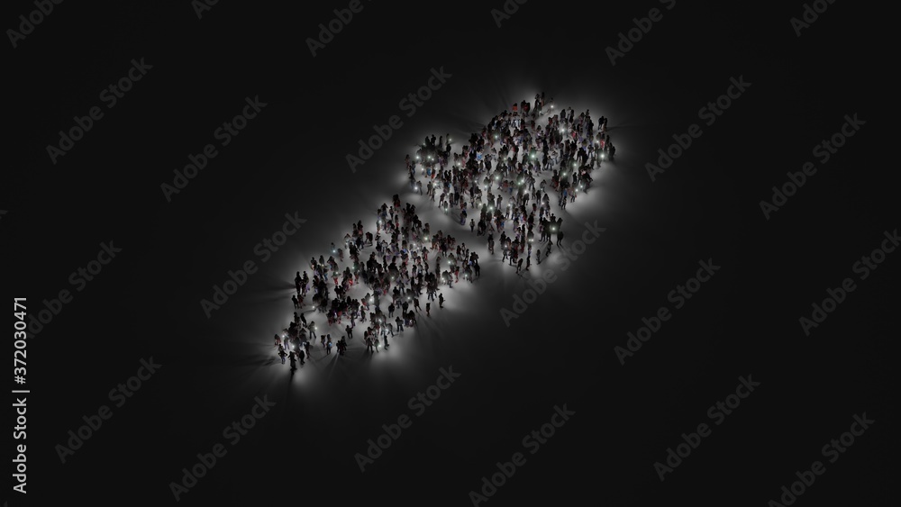 Aufkleber 3d rendering of crowd of people with flashlight in shape of symbol of eye dropper on dark background