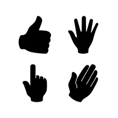 Hands icon set vector. Hand collection set. Thumbs up, Like, Touch, Hello, Stop Hand illustration collection symbol for design, Web design, Infographics, UI, Business and more.