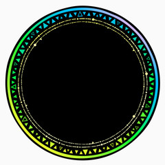 round frame with an ornament of multicolored geometric shapes