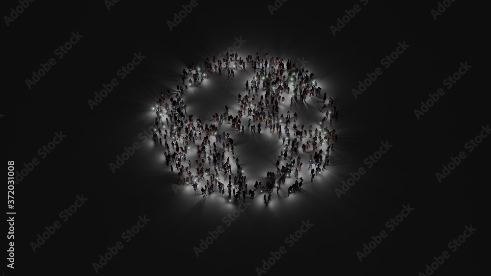 Aufkleber 3d rendering of crowd of people with flashlight in shape of symbol of globe americas on dark backgro