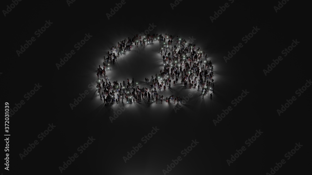 Aufkleber 3d rendering of crowd of people with flashlight in shape of symbol of globe asia on dark background