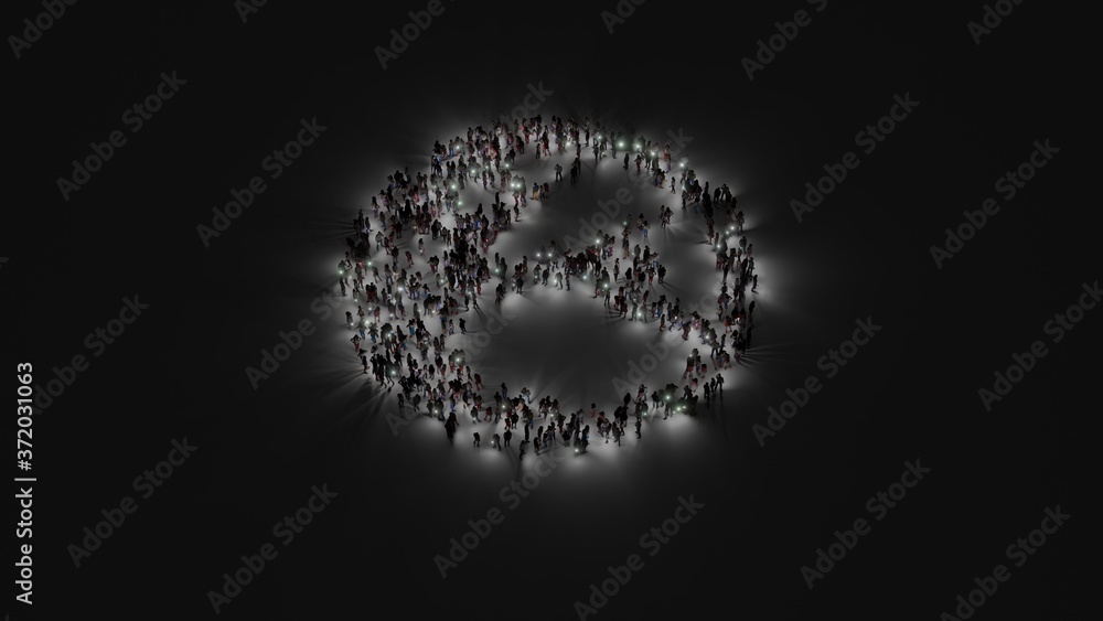 Aufkleber 3d rendering of crowd of people with flashlight in shape of symbol of globe europe on dark backgroun