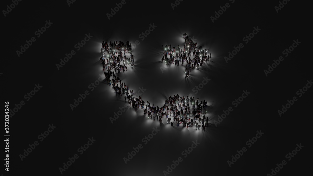 Aufkleber 3d rendering of crowd of people with flashlight in shape of symbol of phone on dark background
