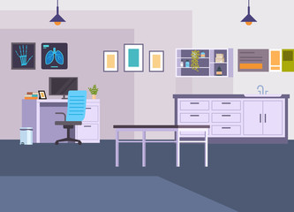 Doctor office interior medicine healthcare concept. Vector flat graphic simple illustration