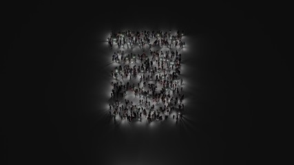 3d rendering of crowd of people with flashlight in shape of symbol of prescription bottle on dark background