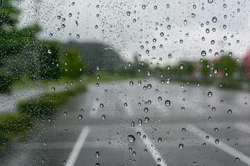 drops of water on the glass on a rainy day, glass with drops of water