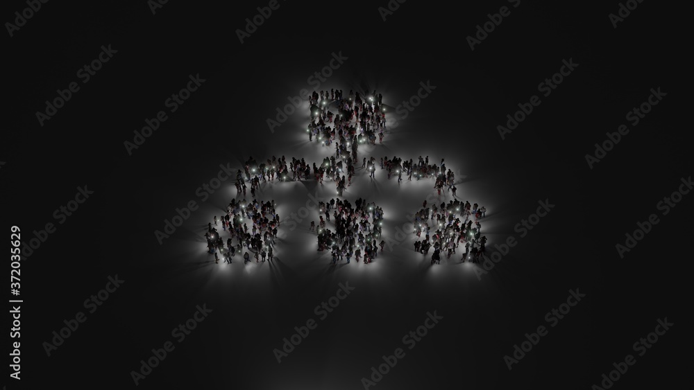 Aufkleber 3d rendering of crowd of people with flashlight in shape of symbol of sitemap on dark background