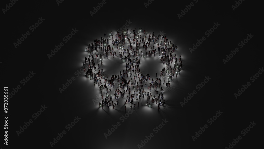 Aufkleber 3d rendering of crowd of people with flashlight in shape of symbol of skull on dark background