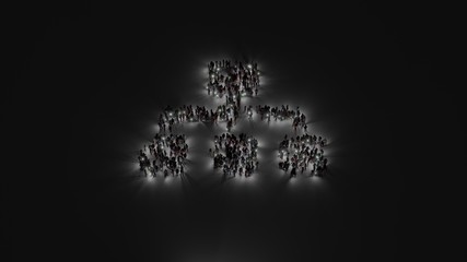 3d rendering of crowd of people with flashlight in shape of symbol of sitemap on dark background