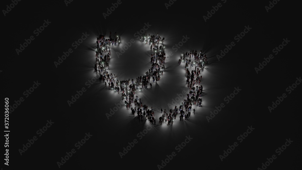 Aufkleber 3d rendering of crowd of people with flashlight in shape of symbol of stethoscope on dark background