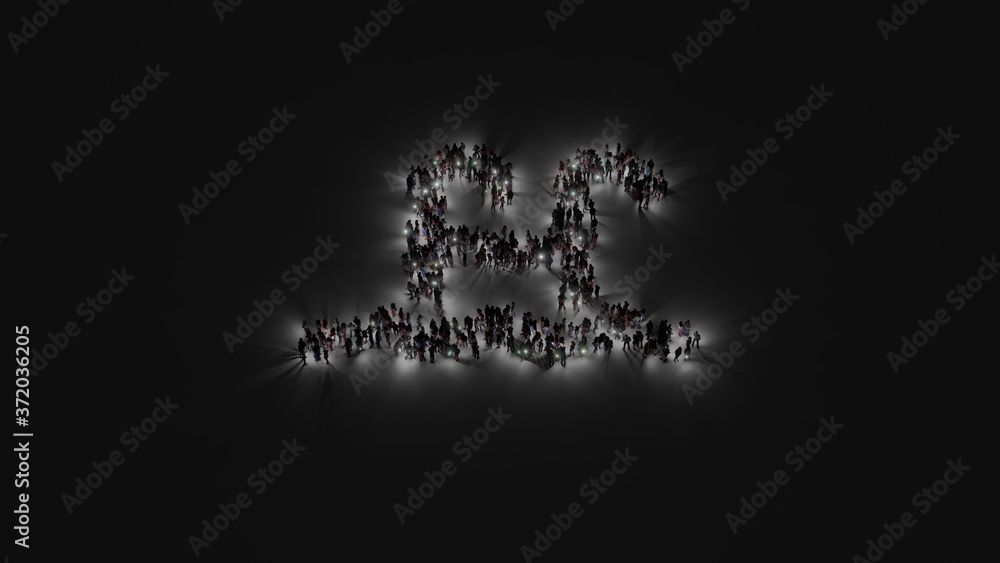 Aufkleber 3d rendering of crowd of people with flashlight in shape of symbol of swimming pool on dark backgrou