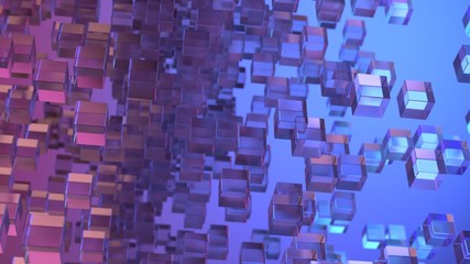 glass blocks randomly positioned in space with cold blue background