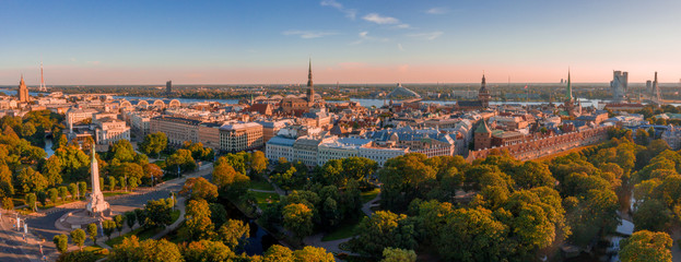 Aerial view of the freedom monument Milda with guards of honor, an important symbol of the freedom,...