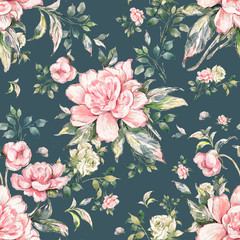Stylish floral seamless rapport summer flowers with foliage.