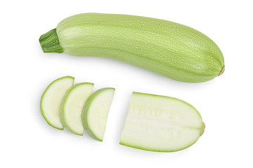 zucchini or marrow isolated on white background with clipping path. Top view. Flat lay