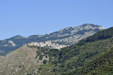 Fototapeta na wymiar Panoramic view of Aieta, a rural village in the mountains of the Calabria region.