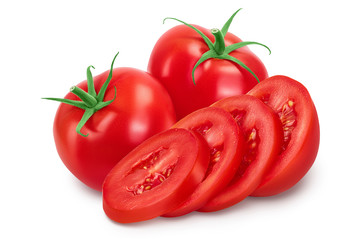 Tomato slices isolated on white background with clipping path and full depth of field.